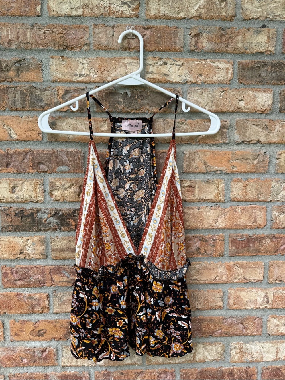 Paisley Patchwork Floral Crop Top in Black & Rust